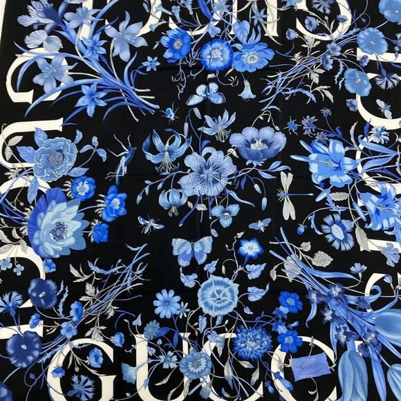 Auth GUCCI - 786262 Black Blue White Silk Scarf - Picture 3 of 4